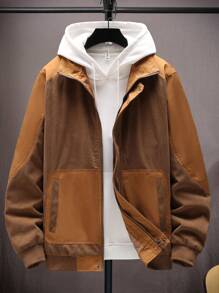 Manfinity Hypemode Loose Fit Men's Color-Block Zipper Jacket Without Hoodie - Brown - View 4