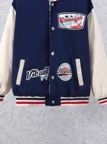 SHEIN Tween Boy Letter Graphic Striped Trim Drop Shoulder Varsity Jacket - Multicolor - View 6