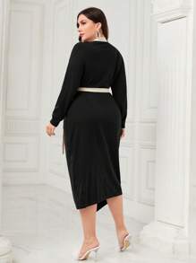 Modelyn 大碼拼接邊側打結毛衣洋裝 - 彩色 - 查看 2