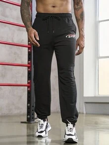 Gym Rark Men's Drawstring Sports Pants Featuring Letter Print Sweat Pants - Black - View 7