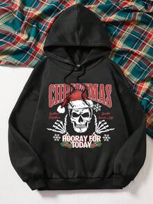 SHEIN Coolane In Giáng sinh Dây rút Hoodie - màu đen - Xem 3