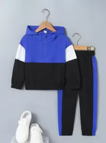 Young Boy Colorblock Half Zip Hoodie & Sweatpants - Multicolor - View 1