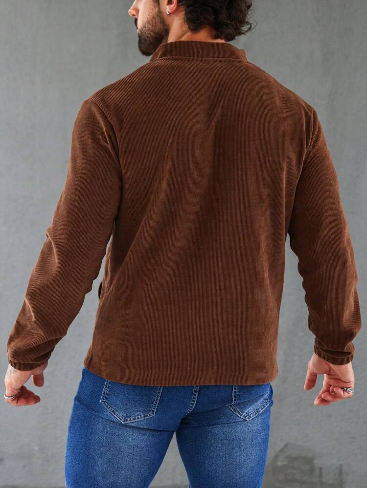 Men Zip Up Corduroy Jacket Without Hoodie