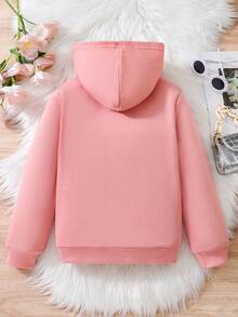 SHEIN Cô gái Tween Đồ họa Chữ cái Áo nỉ có mũ - Hồng - Xem 2