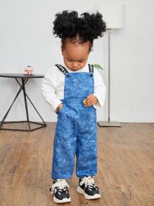 SHEIN Baby Girl Casual Patterned Overalls Long Pants Jumpsuit