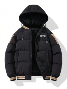 Manfinity Hypemode Áo khoác nam có mũ trùm đầu, kẻ sọc, vá chữ, có dây rút - màu đen - Xem 1