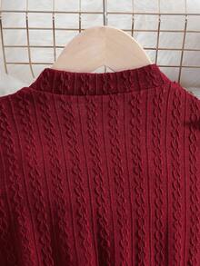 SHEIN Tween Girl Contrast Mesh Mock Neck Belted Dress - Red - View 4