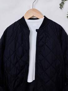 SHEIN Tween Girl Zip Up Quilted Bomber Jacket - Black - View 5