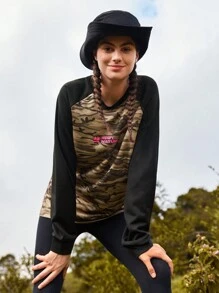 In My Nature 迷彩印花插肩袖戶外T恤 - 軍綠色 - 查看 7