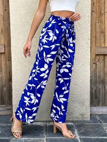 AAmilife Quần ống rộng in họa tiết túi giấy thắt lưng - Xanh đậm - Xem 7