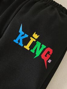 SHEIN 男小童字母圖案衛衣和衛褲 - 黑色 - 查看 6