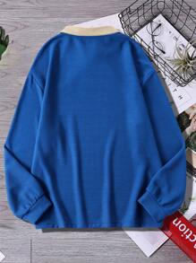 Manfinity Loose Fit Men's Polo Shirt With Letter Patch - Blue - View 2