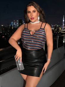 Celure Talla grande Top de tirantes con estampado de rayas vinculado con aro de corazón - Multicolor - Ver 4