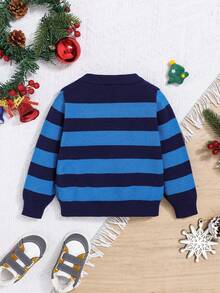 SHEIN Baby Boy Cartoon Graphic Contrast Collar Sweater - Multicolor - View 2