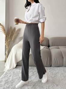 EURMUSE Solid Slant Pocket Straight Leg Pants - Grey - View 6