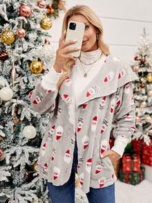 SHEIN Frenchy Christmas Print Hooded Coat - Multicolor - View 6