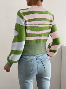 SHEIN LUNE Cárdigan de color combinado de manga farol