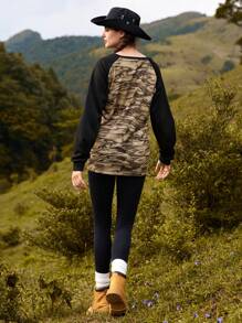 In My Nature 迷彩印花插肩袖戶外T恤 - 軍綠色 - 查看 2