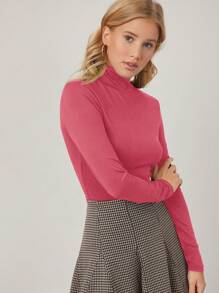 MOTF PREMIUM Camiseta de cuello cisne forma ajustada - Rosa Roja - Ver 3