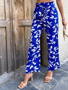 AAmilife Quần ống rộng in họa tiết túi giấy thắt lưng - Xanh đậm - Xem 4