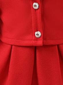 女嬰素色夾克&前蝴蝶結褶皺細節洋裝