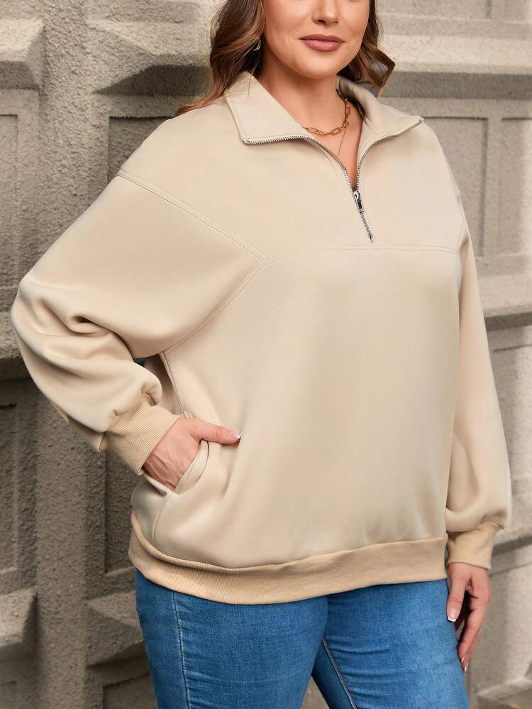 Plus Half Zip Drop Shoulder Sweatshirt