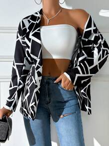 Chiquease 幾何印花開門襟西裝外套 - 黑與白 - 查看 1