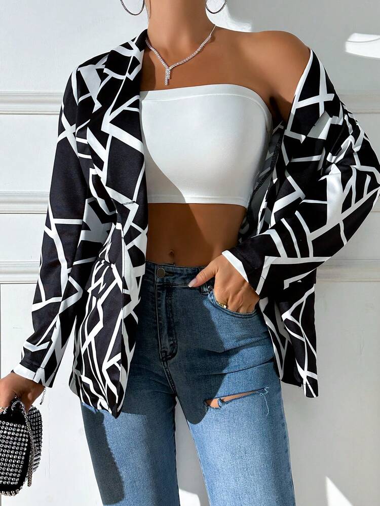 Geo Print Open Front Blazer