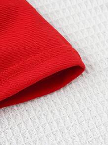 SHEIN Váy cổ yếm có cổ tay phồng cho bé gái mùa hè thường ngày gấu đính liền - Đỏ - Xem 4