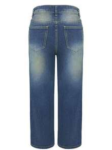 Button Fly Straight Leg Pants - Medium Wash - View 2