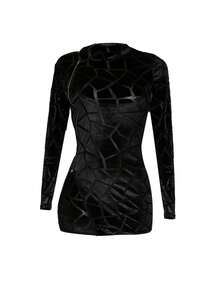 Geo Print Zip Up Dress - Black - View 3