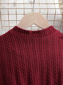 SHEIN Tween Girl Contrast Mesh Mock Neck Belted Dress - Red - View 6