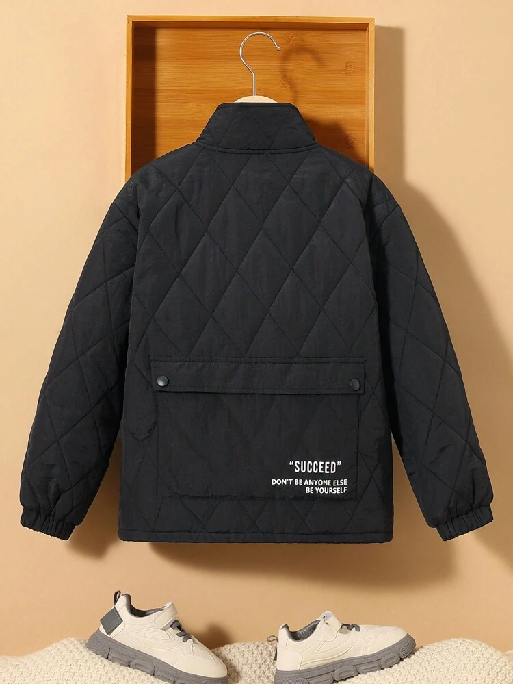 Tween Boy 1pc Letter Patched Detail Quilted Coat