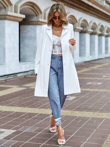 SHEIN Cottnline Lapel Neck Single Breasted Overcoat - Beige - View 1