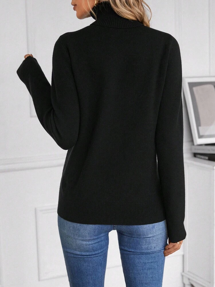 Floral Pattern Turtleneck Drop Shoulder Sweater