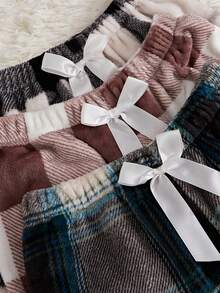 3pcs Plaid Bow Front Sleep Shorts - Multicolor - View 4