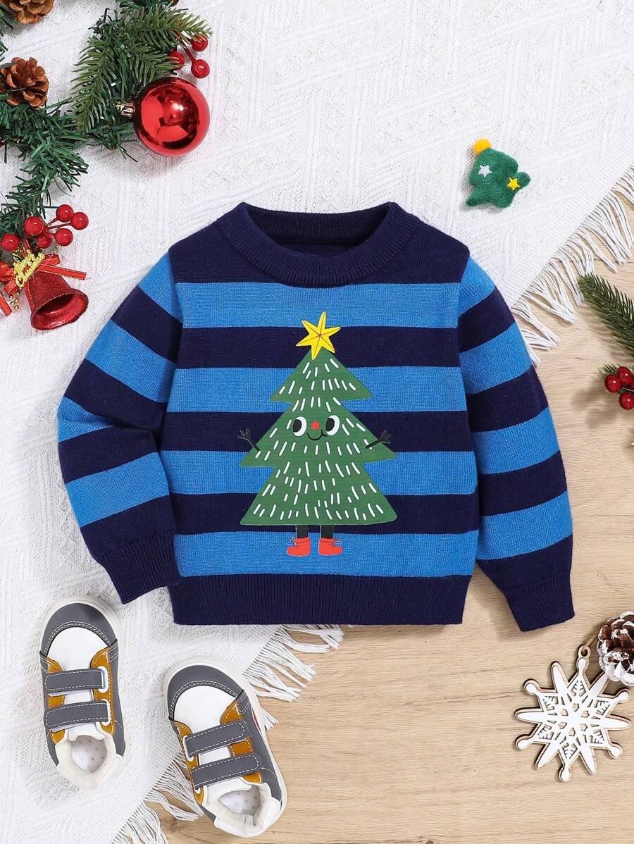 SHEIN Baby Boy Cartoon Graphic Contrast Collar Sweater - Multicolor - View 1