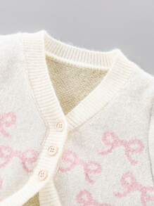 SHEIN Young Girl Bow Pattern Cardigan - Beige - View 5