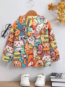 Young Boy Letter & Cartoon Graphic Hooded Coat - Orange - View 2