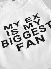 Flirla Plus Slogan Graphic Tank Top EX CỦA TÔI LÀ FAN LỚN NHẤT CỦA TÔI - trắng - Xem 3