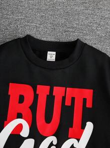 Cô gái Tween Đồ họa Khẩu hiệu Lót nhiệt Áo nỉ - màu đen - Xem 4