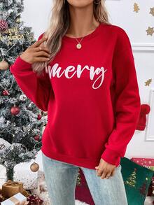 SHEIN LUNE Letter Graphic Drop Shoulder Sweatshirt - Red - View 3