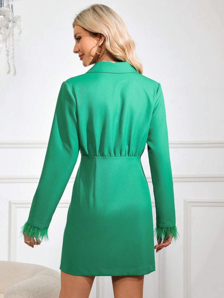Lapel Neck Fuzzy Cuff Dress