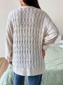 Flirla 大码镂空针织落肩开衫 - 杏色 - 查看 2