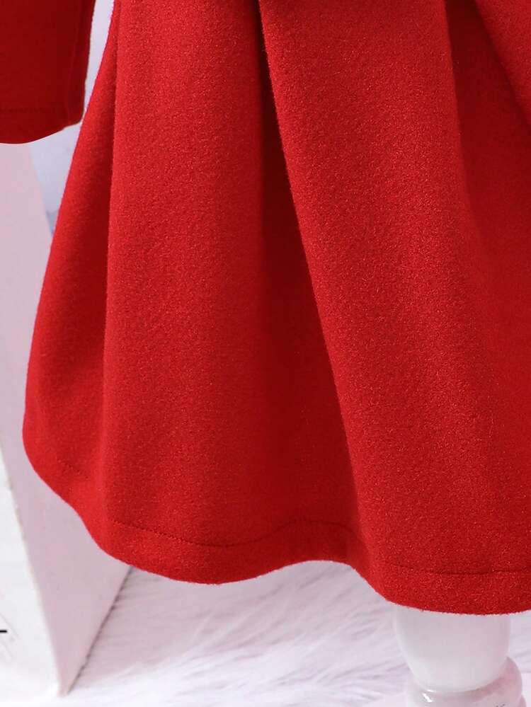 Baby Girl Solid Jacket & Bow Front Fold Pleated Detail Dress