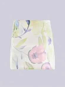 Floral Print Drawstring Front Skirt - Multicolor - View 2