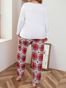 Plus Hình Áo thun họa tiết & Quần in kẻ sọc PJ Set / Bộ Pajama - Đỏ và trắng - Xem 3