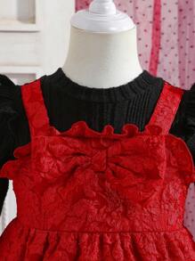 Baby Girl Ruffle Trim Bow Front 2 In 1 Dress - Multicolor - View 3