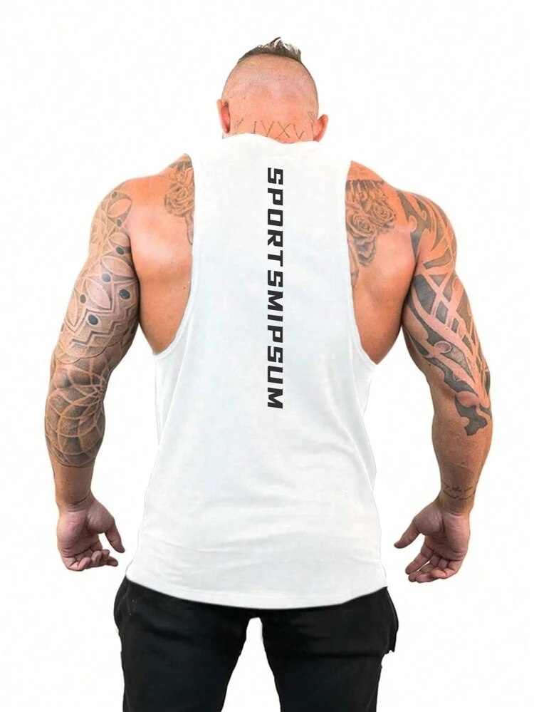 Boyfriend Style Men Letter Graphic Sports Tank Top Workout Tops