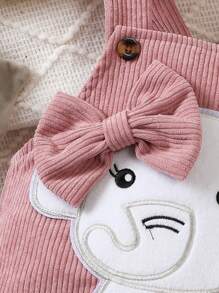 SHEIN Đứa bé gái Đồ họa Hoạt hình Nơ mặt trước Tương phản Trang trí Fuzzy Tổng thể Jumpsuit - Hồng - Xem 4